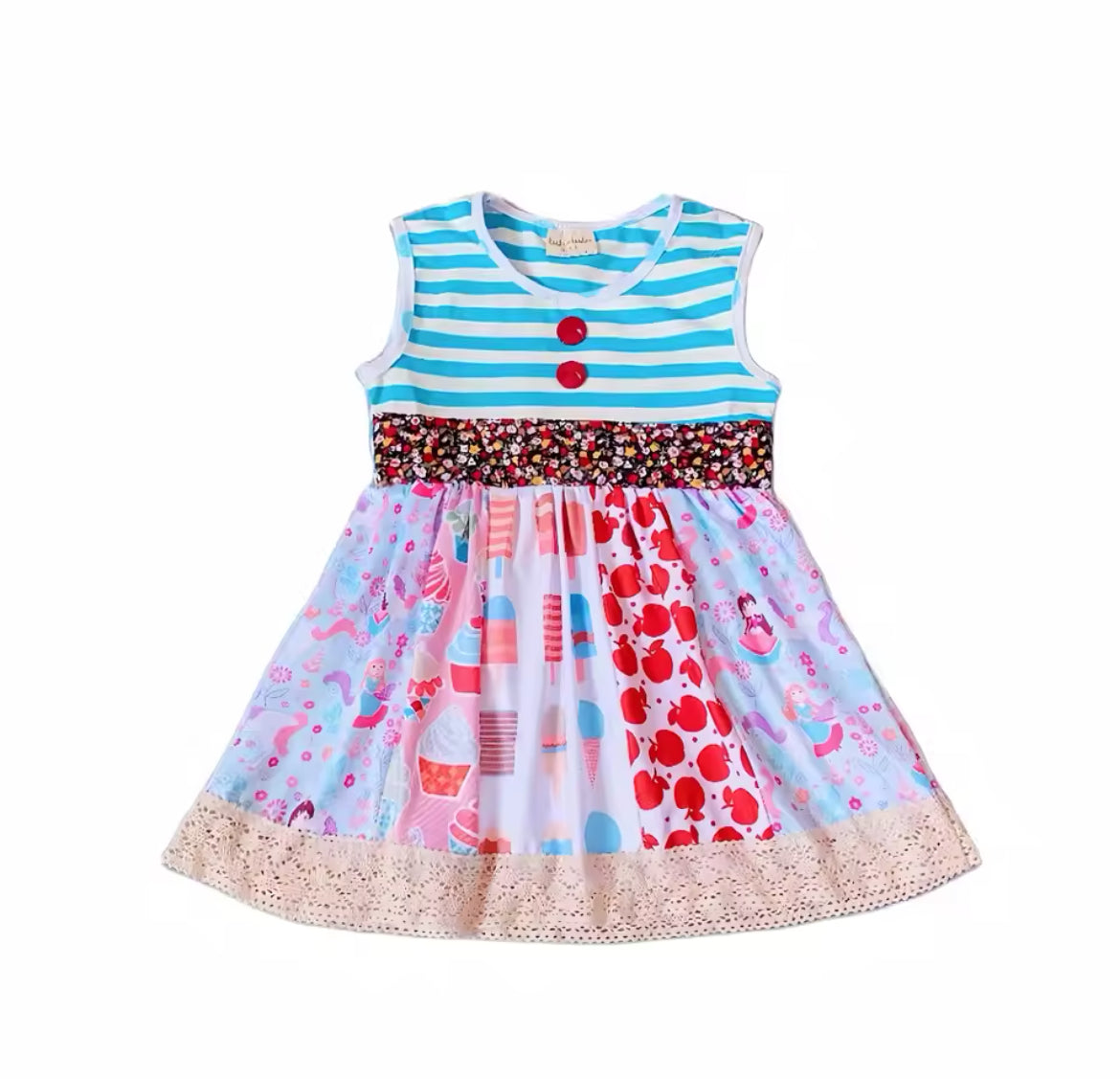 Striped Blue Patchwork Dress, Girl's, kids, apparel