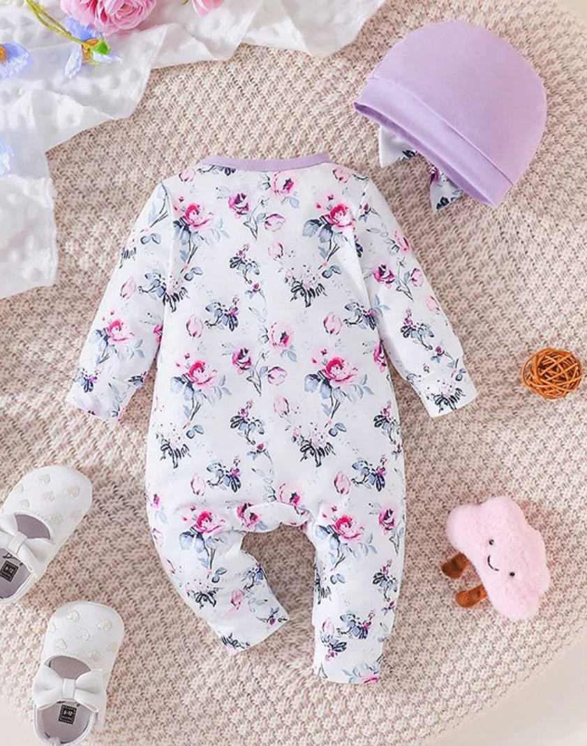 Purple Flower Romper w/Bows & Hat, Baby, Infant