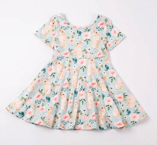 Bunny & Flowers Twirl Dress, Milk Silk, Easter, Spring, girls, twirl, kids