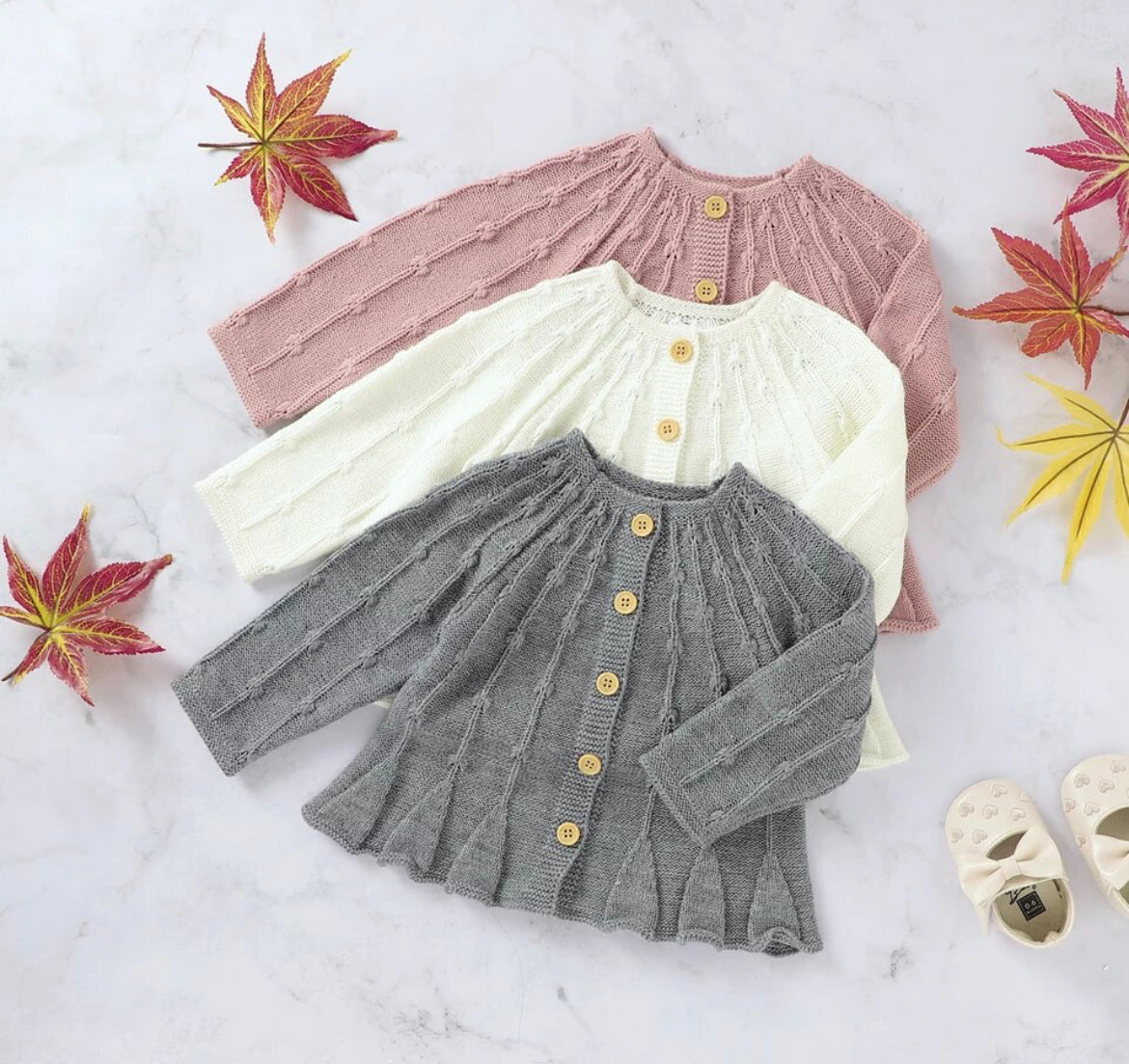 Baby Girl Knit Sweater, 3 Colors, Pink, Gray, Cream, infant, toddler