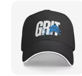 Detroit Lion's Black Grit Baseball Cap, Hat, Football, Unisex