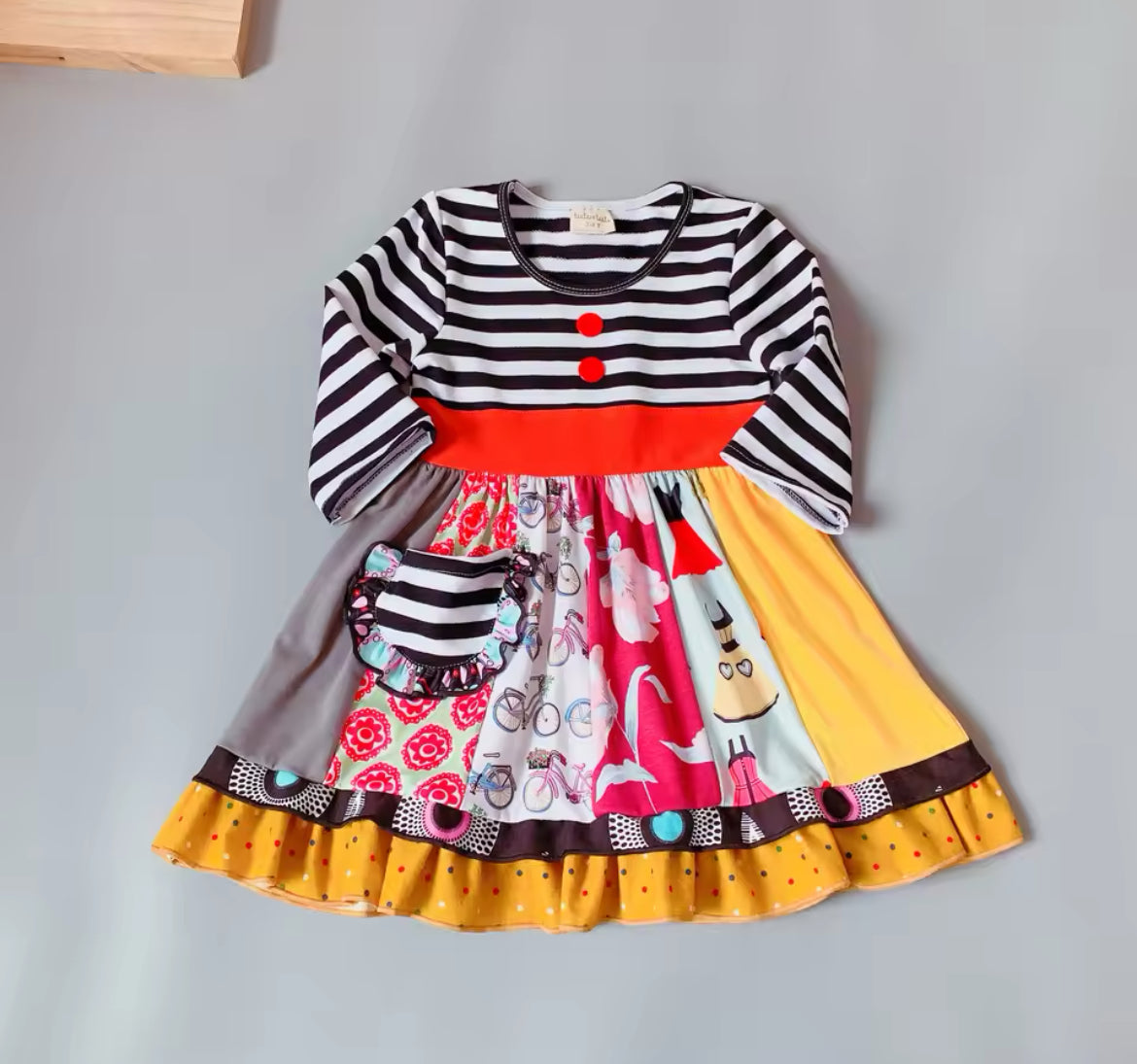 Striped Patchwork Dress, Girl's, kids, apparel