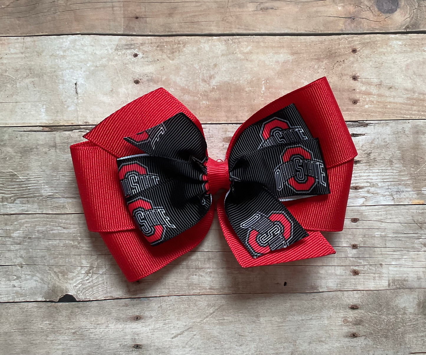 Collegiate Double Hair Bow, University, Ohio State, Buckeye