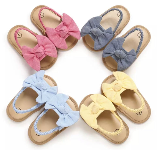 Blue or Yellow Bow Sandal Walkers, baby, infant, girl, gift