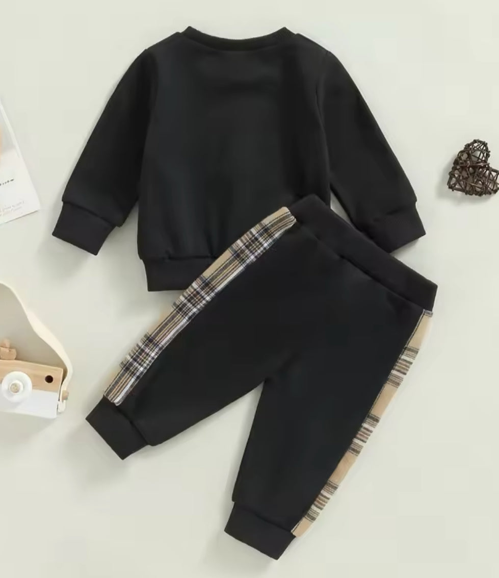 Black Plaid Teddy Outfit, kids, clothing, sweatsuit, bear, preppy, baby