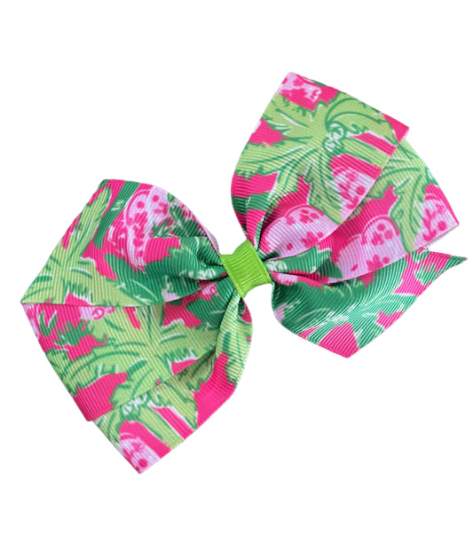 Elephant & Palm Tree Print Hair Bow, girl, clip, preppy, taboo
