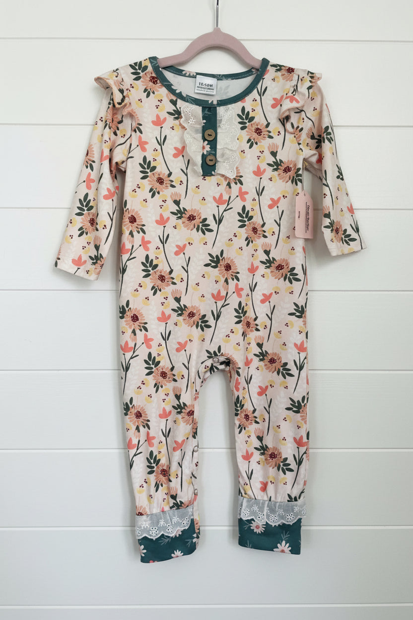 Light Pink Ruffle Romper w/Peach & Coral Flowers, Toddler, Infant / $5 SALE