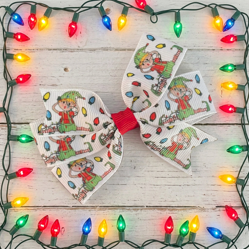Tangled Elf Small Hair Bow, girl, holiday, Christmas