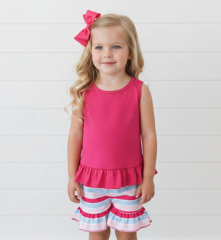 Pink Striped Ruffle Short Set, girl, outfit, kids / CLEARANCE
