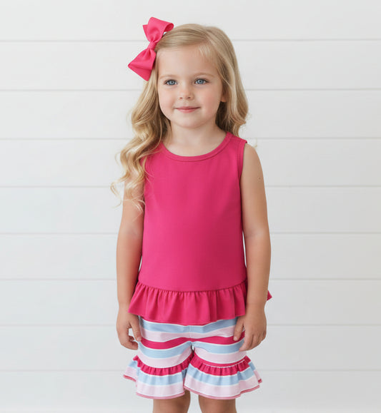 Pink Striped Ruffle Short Set, girl, outfit, kids / CLEARANCE