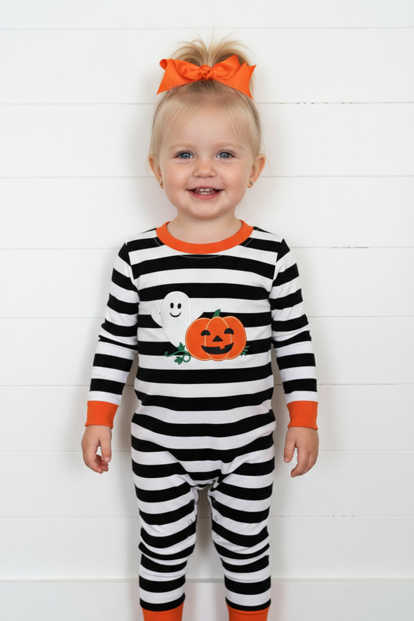 Striped Halloween Romper, Baby, Infant, kids, holiday, unisex