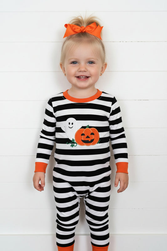 Striped Halloween Romper, Baby, Infant, kids, holiday, unisex