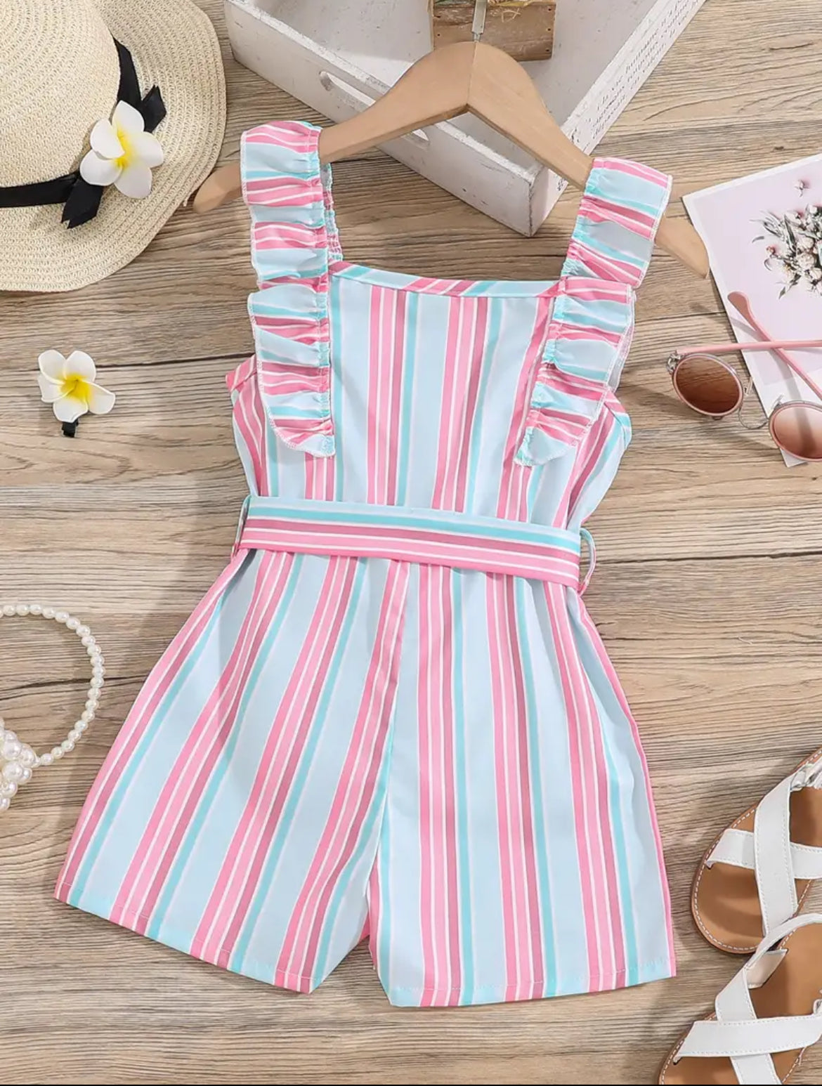 Pastel Striped Flutter Romper, girl, Jumper, Shorts, Summer / SALE: Reg. $12.95