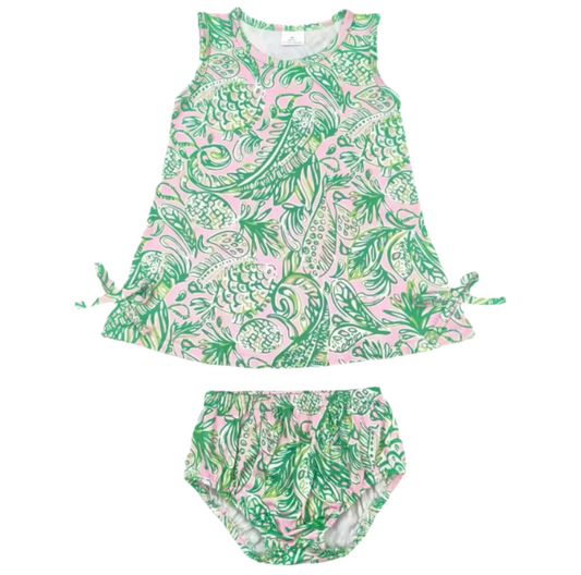 Green & Pink Preppy Toddler Short Set, Chic, Boutique, baby