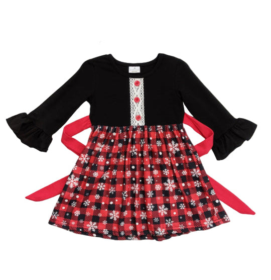 Buffalo Check Snowflake Ruffle Dress, Milk Silk, girl