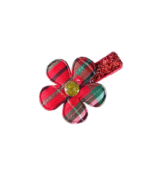 Red Tartan Plaid Flower Hair Clip, holiday, girl, Christmas