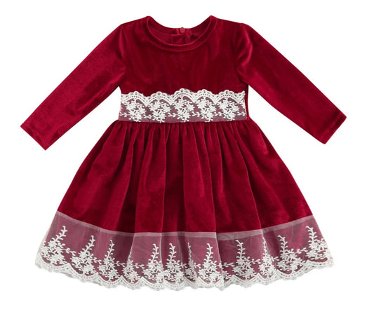 Velvet & Lace Stretch Dark Red Dress, girls, holiday, wedding