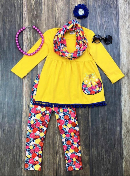 Pumpkin Floral 3 Piece Outfit, girls, leggings / SALE: Reg. $21.95