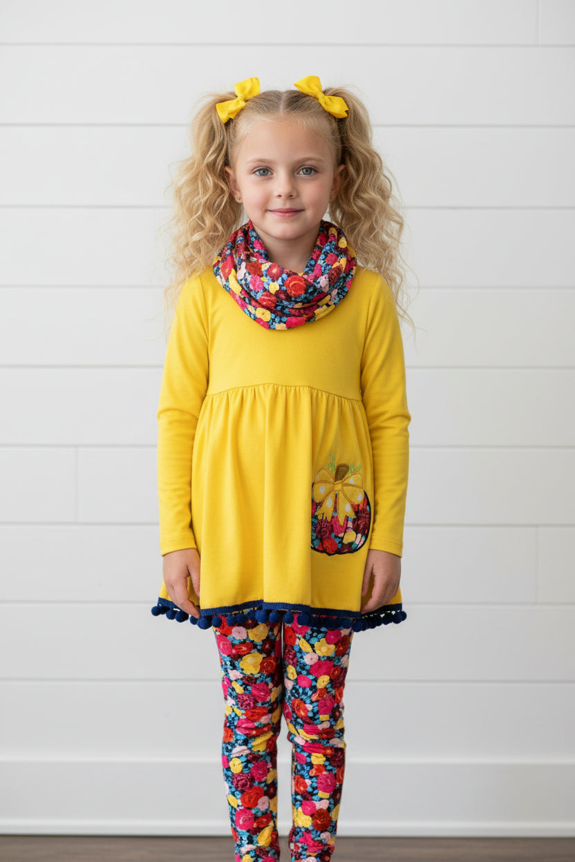 3 Piece Floral & Pumpkin Outfit, girls, leggings / SALE