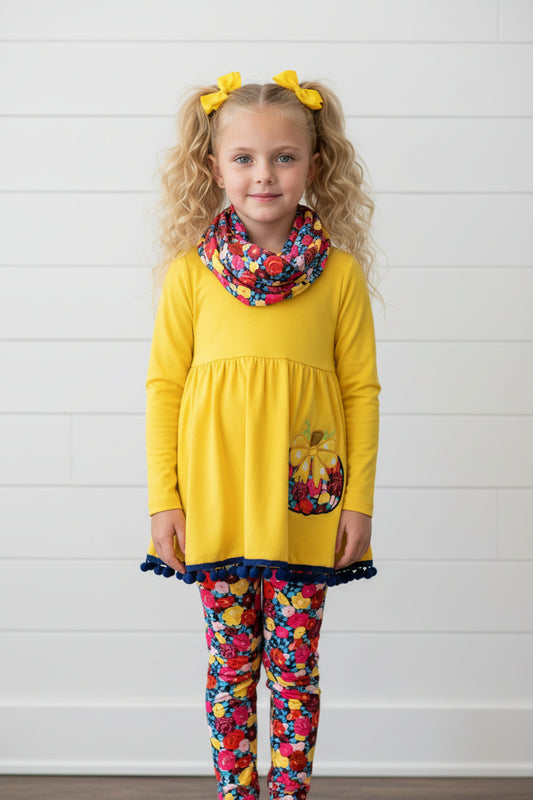 3 Piece Floral & Pumpkin Outfit, girls, leggings / SALE