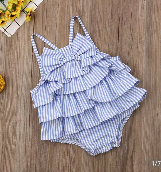 Blue & White Striped Ruffle Romper, baby, girl, kids