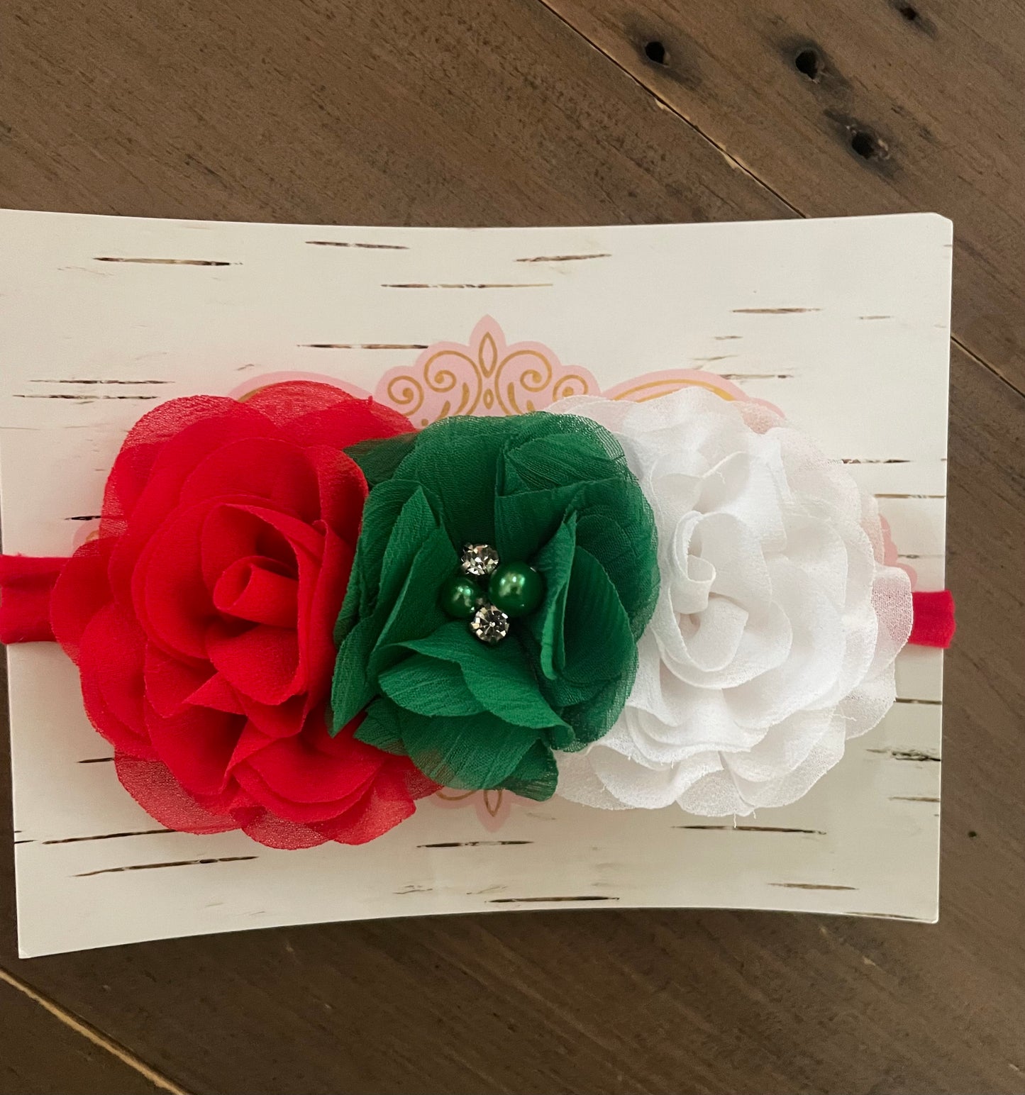 Green, White & Red Flower Nylon Headband, baby, toddler, child / DAY 12 of 12 Days of Deals