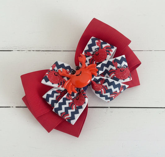 Crab Print Hair Bow, girl, clip, vacation, beach, Summer