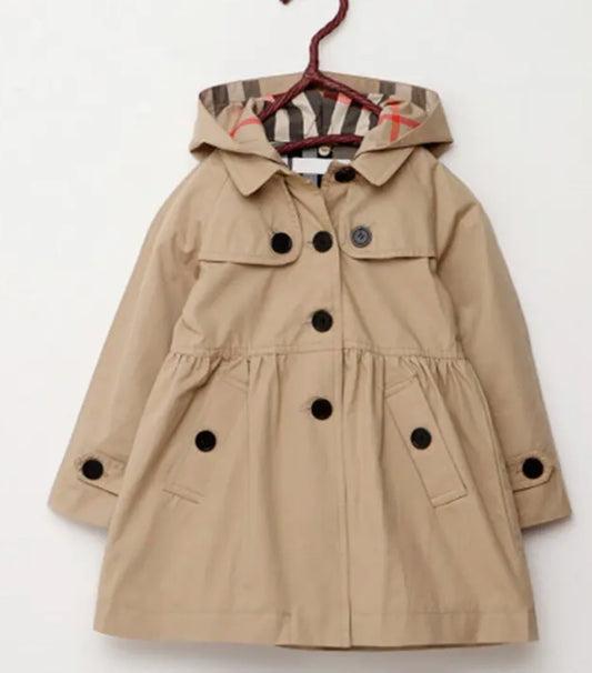 Khaki & Plaid Trim Overcoat, girl, kids, jacket, Fall, preppy