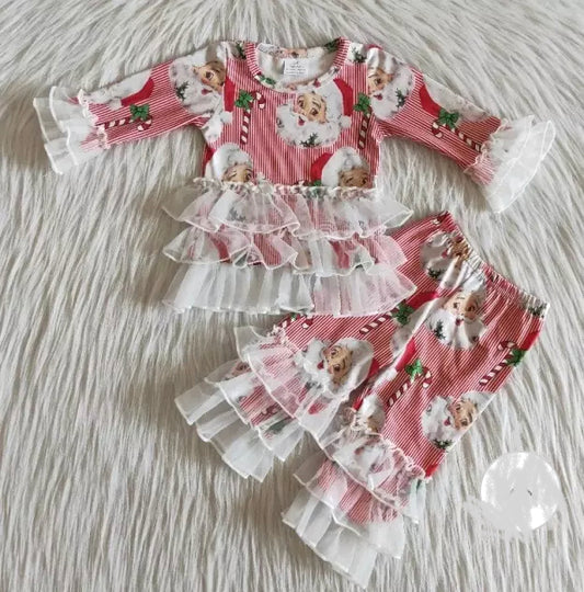 Santa Ruffle Milk Silk Outfit, Girls, Set, Boutique