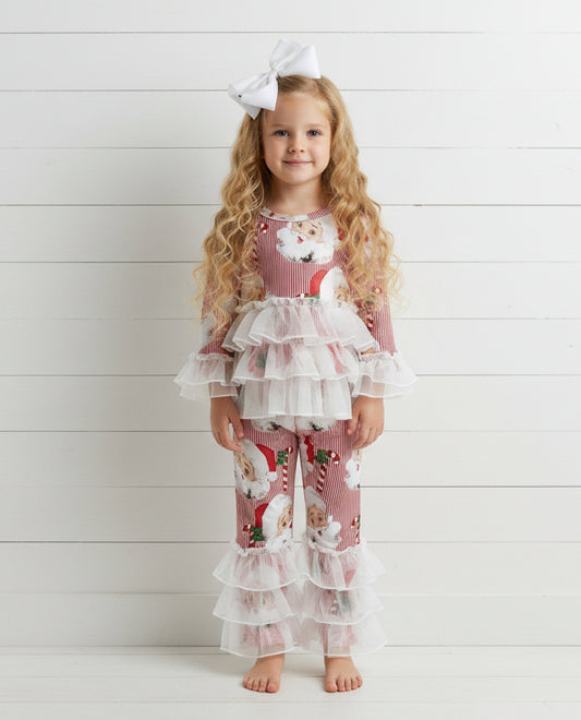 Santa Boutique Ruffle Milk Silk Outfit, Girls, Set, holiday, Christmas
