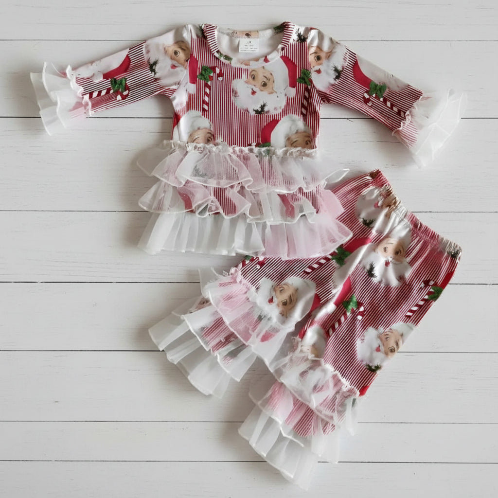 Santa Boutique Ruffle Milk Silk Outfit, Girls, Set, holiday, Christmas / SALE