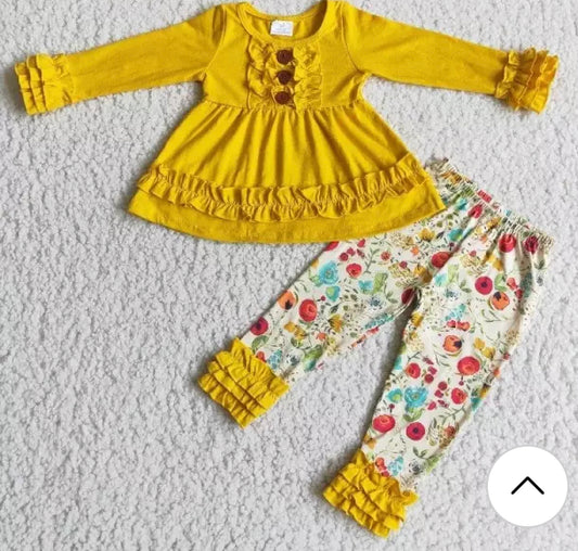 Yellow Floral Ruffle Outfit, girl's, Set, Back to School, kids