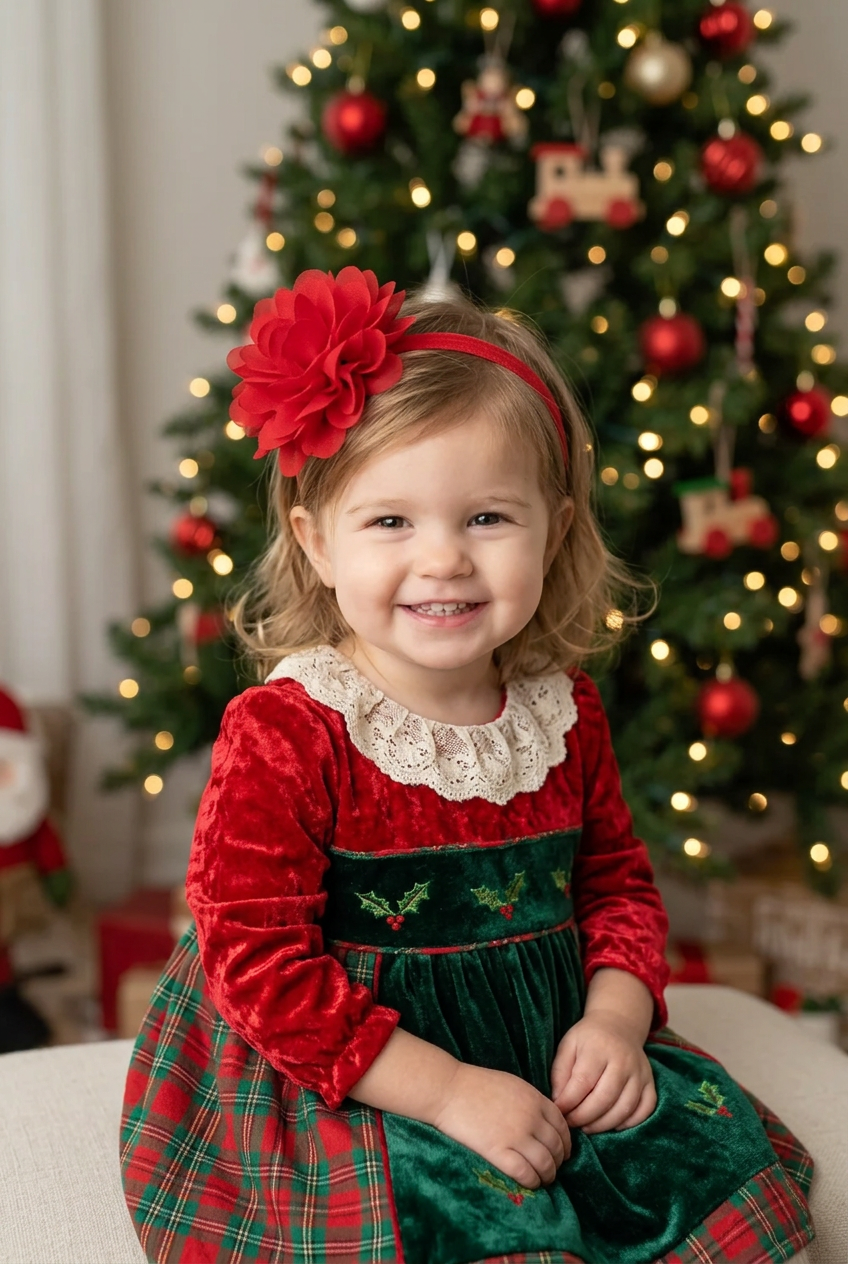 Red Chiffon Flower Nylon Headband, baby, toddler, child, holiday