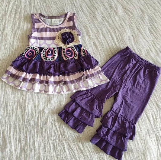 Boutique Purple Ruffle Sleeveless Outfit, girl, kids, pants