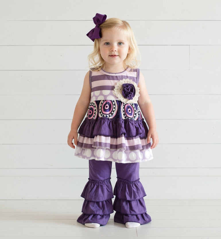 Boutique Purple Ruffle Sleeveless Outfit, girl, kids, pants, Spring