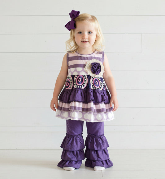 Boutique Purple Ruffle Sleeveless Outfit, girl, kids, pants, Spring