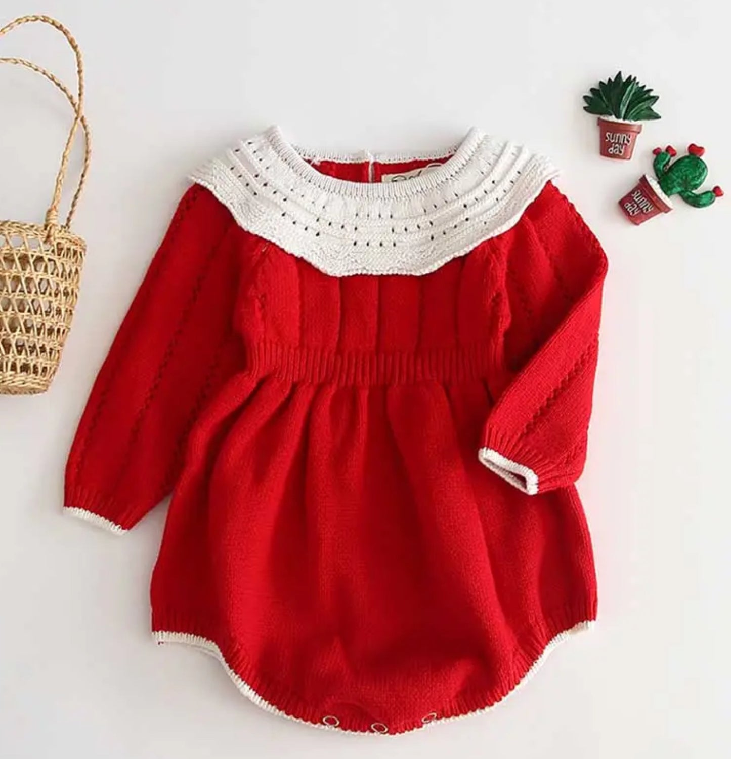 Red Knit Collared Romper, girl, baby, holiday, gift, onesie