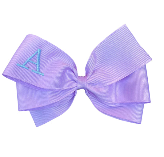 Light Purple Monogrammed Hair Bow w/Lime Green Initial, Personalized