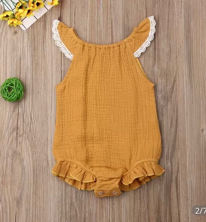 Mustard or Khaki Muslin Romper, Infant, Toddler, baby, girl / SALE: Reg. $12.95