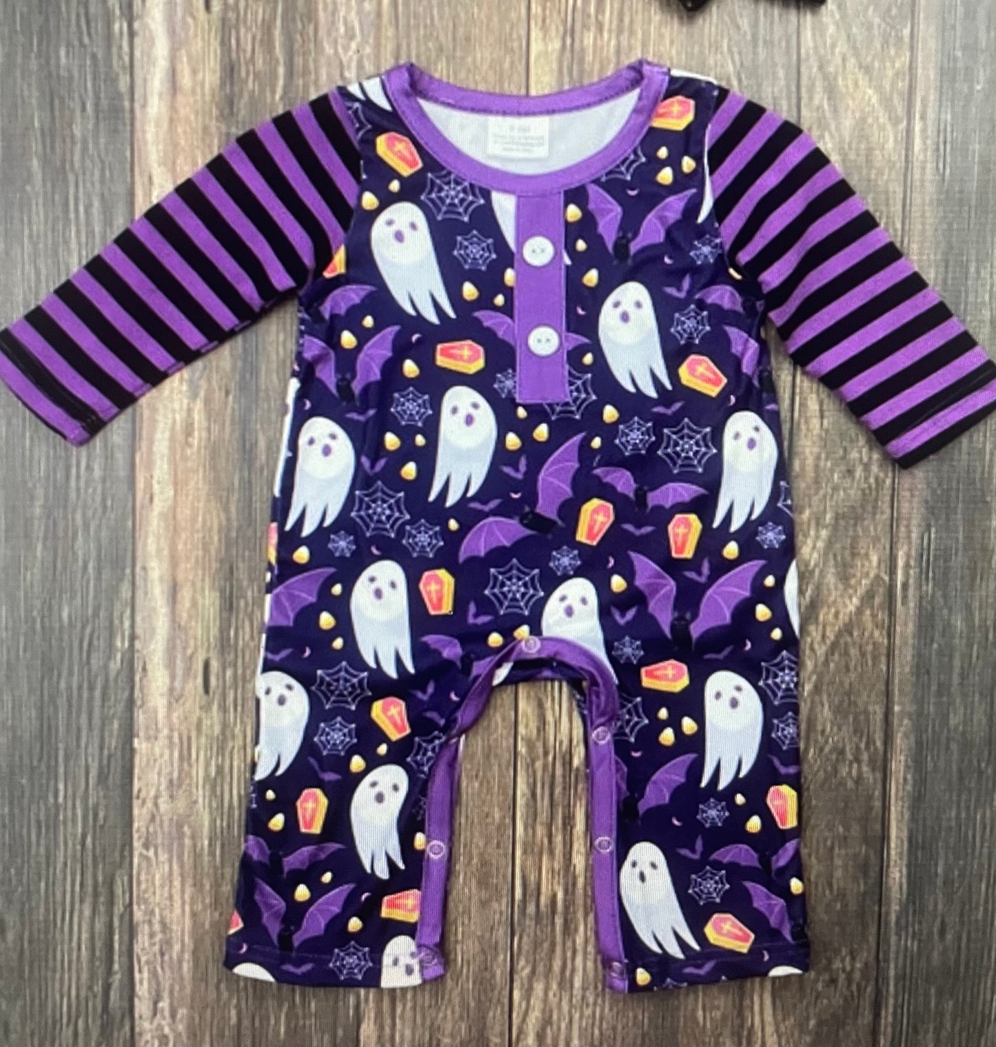 Bats & Ghosts Purple Romper, Baby, Infant, holiday, Halloween