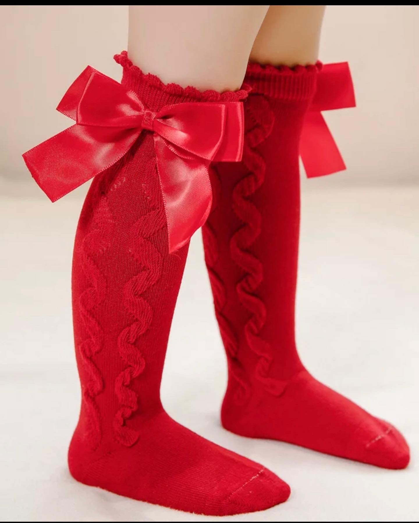 Ribbed Knee Socks with Bow, Kids, Red, Burgundy, girl, holiday, school