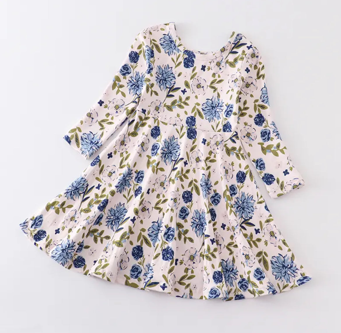 Blue Flowers Twirl Dress, girl, kids, Milk Silk