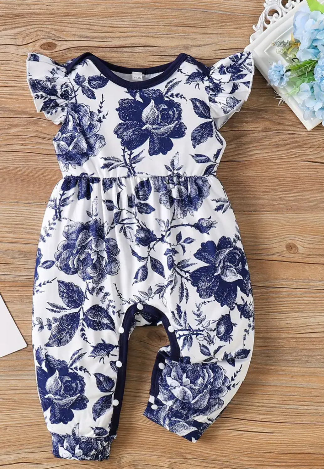 Blue & White Floral Print Romper, Jumper, Shorts, Summer, Floral, baby, toddler