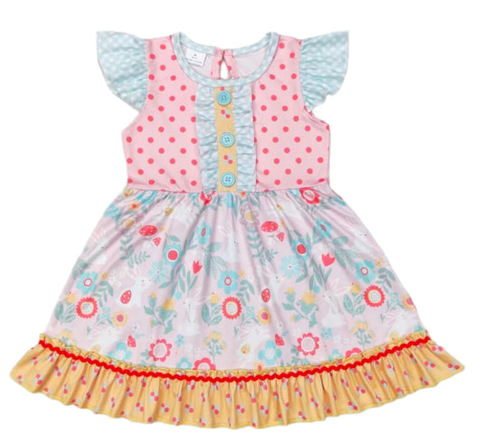 Peasant Polka Dot & Flower Twirl Dress, girl's, Easter, bunny