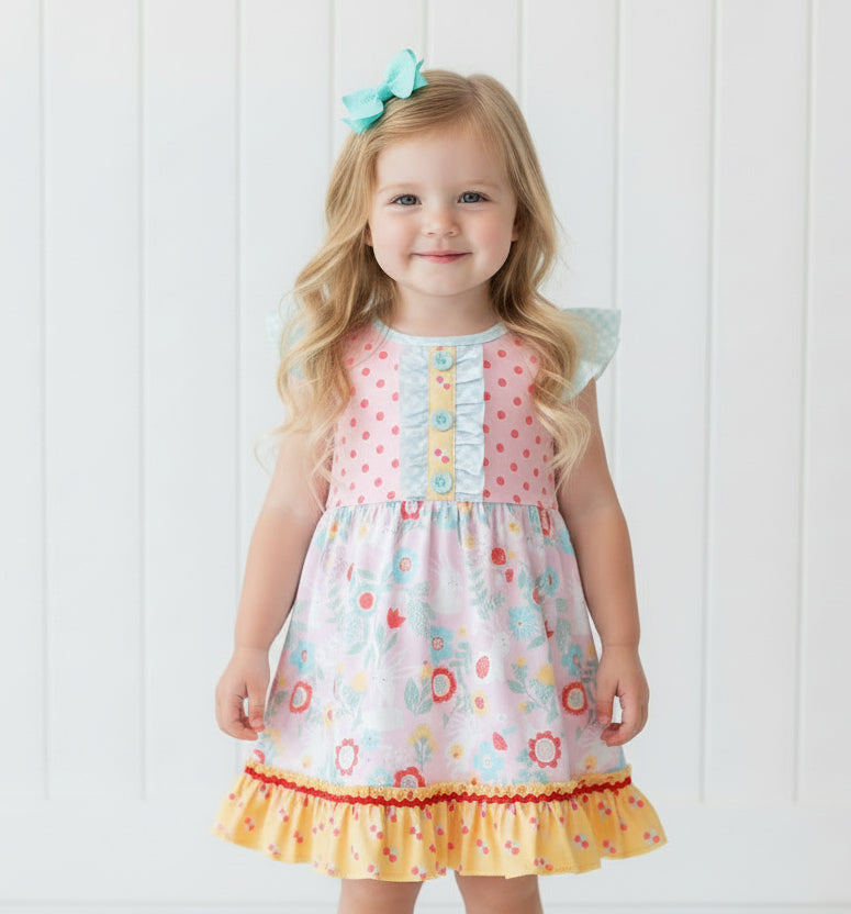 Polka Dot & Flower Flutter Twirl Dress, girl's, Easter, Spring