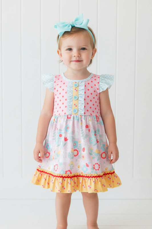 Peasant Polka Dot & Flower Twirl Dress, girl's, Easter, bunny