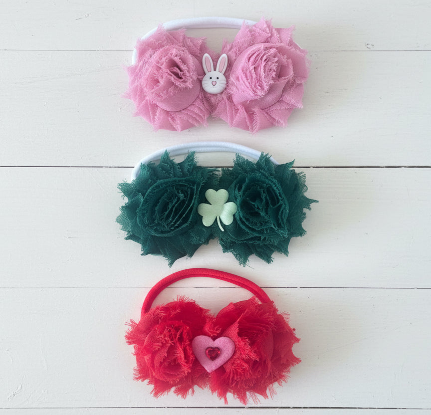 Holiday Trio Nylon Stretch Headband Set, girl, baby, child, Valentine's, Easter