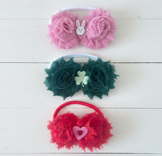 Holiday Trio Nylon Stretch Headband Set, girl, baby, child, Valentine's, Easter