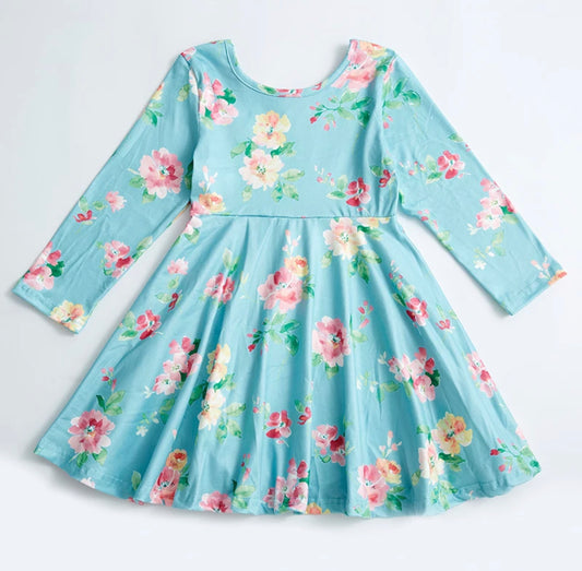 Baby Blue Shabby Rose Twirl Dress, girl, Milk Silk, Toddler, kids