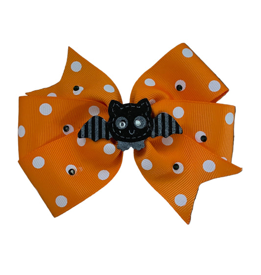 Polka Dot Bat Halloween Hair Bow, clip, girl, costume, Fall